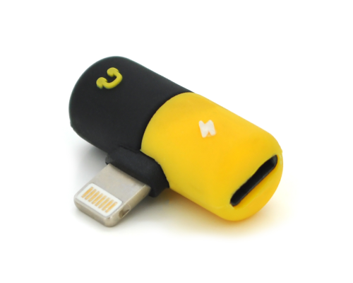 Перехідник 2 в 1 Lighting(M) => 2 x Lighting(F), Black/Yellow, Box Перехідник 2 в 1 Lighting(M) => 2 x Lighting(F), Black/Yellow, Box