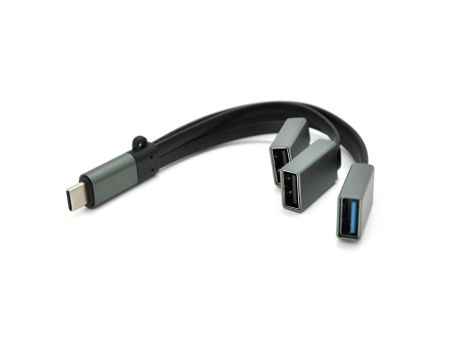 Перехідник VEGGIEG TC-301 USB3.0(AF) + USB2.0(AF) + USB2.0(AF) OTG => Type-C(M), Black, Пакет