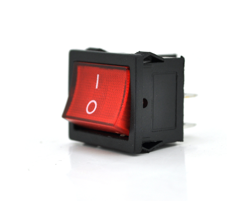 Перемикач ON-OFF KCD1-104, 250VAC/6A, 4 контакти, RED, Q100