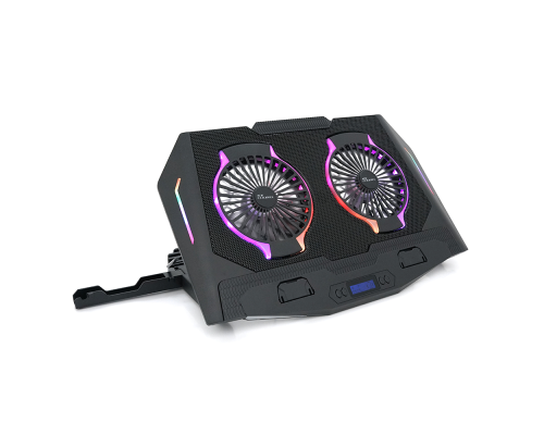 Підставка для ноутбука IceCoorel N10, 10-18", 2*125mm 1400±10% RPM, корпус пластик+алюміній, 2xUSB 2.0+LCD display+підставка для мобільного телефону
