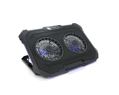 Підставка під ноутбук IceCoorel F8, 10-17", 2*125mm 1200±10% RPM, корпус пластик+алюміній, 2xUSB 2.0, 415x293x26.5mm, RGB, Box Q10 Підставка під ноутбук IceCoorel F8, 10-17", 2*125mm 1200±10% RPM, корпус пластик+алюміній, 2xUSB 2.0, 415x293x26.5mm, RGB, Box Q10