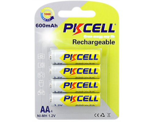 Акумулятор PKCELL 1.2V AA 600mAh NiMH Rechargeable Battery, 4 штуки у блістері ціна за блістер, Q12