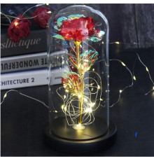 Роза в стеклянной колбе LED RED GOLD с LED подсветкой Rose of Love Красная