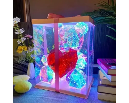Хрустальный Медвежонок Геометрический Мишка 3D LED Teddy Bear ночник с красным сердцем 25 см Хрустальный Медвежонок Геометрический Мишка 3D LED Teddy Bear ночник с красным сердцем 25 см
