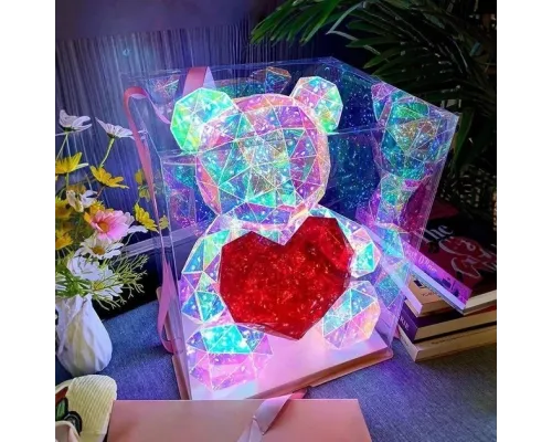 Хрустальный Медвежонок Геометрический Мишка 3D LED Teddy Bear ночник с красным сердцем 25 см Хрустальный Медвежонок Геометрический Мишка 3D LED Teddy Bear ночник с красным сердцем 25 см