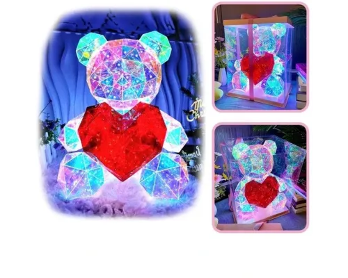 Хрустальный Медвежонок Геометрический Мишка 3D LED Teddy Bear ночник с красным сердцем 25 см Хрустальный Медвежонок Геометрический Мишка 3D LED Teddy Bear ночник с красным сердцем 25 см