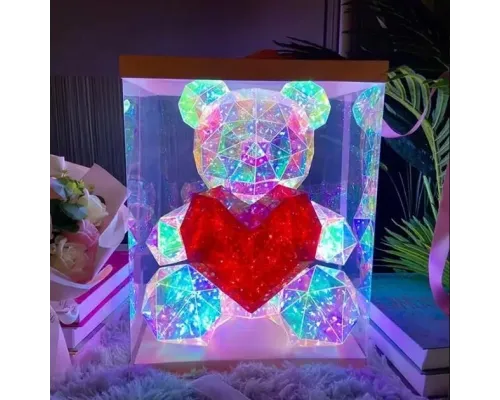Хрустальный Медвежонок Геометрический Мишка 3D LED Teddy Bear ночник с красным сердцем 25 см Хрустальный Медвежонок Геометрический Мишка 3D LED Teddy Bear ночник с красным сердцем 25 см