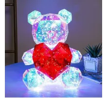 Хрустальный Медвежонок Геометрический Мишка 3D LED Teddy Bear ночник с красным сердцем 25 см