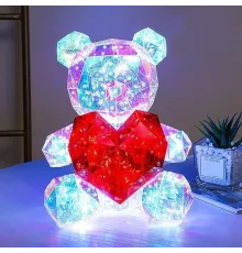 Хрустальный Медвежонок Геометрический Мишка 3D LED Teddy Bear ночник с красным сердцем 25 см