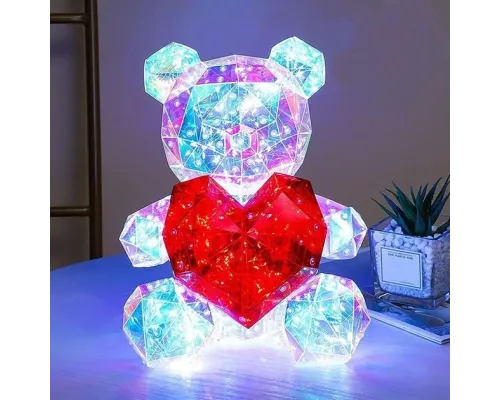 Хрустальный Медвежонок Геометрический Мишка 3D LED Teddy Bear ночник с красным сердцем 25 см Хрустальный Медвежонок Геометрический Мишка 3D LED Teddy Bear ночник с красным сердцем 25 см