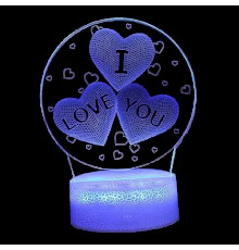 3D Нічник у формі серця з написом I Love You Приліжкова лампа LED 7 кольорів світіння