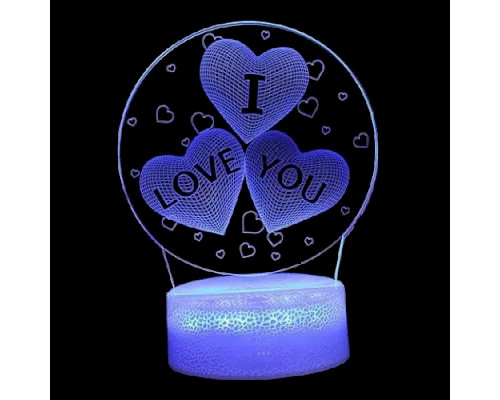 3D Нічник у формі серця з написом I Love You Приліжкова лампа LED 7 кольорів світіння