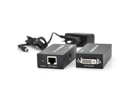 Активний подовжувач DVI 60m по кручений парі через RJ-45, Black, BOX