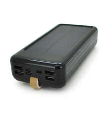 Power bank KKD-6W 60000 mAh (ККД 60%) Solar, flashlight, Input: 5V/2.1A(MicroUSB, TypeC, Lightning), Output: 5V /2.1A(4xUSB), plastic, Black, BOX