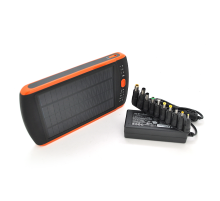 Power bank 23000 mAh Solar, Flashlight, Input:15-20V/2A, Output:5V/2,1A(USB), For Laptop charger, rubberized case, Black, BOX