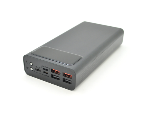 PowerBank XO-PR123 30000mAh, flashlight, Input :5V/2.5A, 9V/2A, 12V/1.5A (Micro,Type-C,Lightning), Output:5V/3A ,9V/2A, 12V/1.5A (3USB,Type-C), Q56,plastic,Black