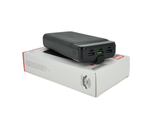 PowerBank XO-PR156 30000mAh, flashlight, Input: 5V/2.5A, 9V/2A, 12V/1.5A (Micro, Type-C, Lightning), Output: 5V/3A, 9V/2A, 12V/1.5A(3USB, Type-C),Q30,plastic,Black