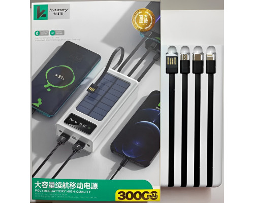 Power Bank Kamry 30000 mAh K-300 із сонячною панеллю та дротами