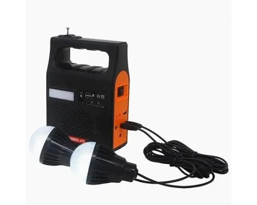 Портативна сонячна станція YOBOLIFE 3601-LM-6V функція Power Bank, потужний ліхтар, FM радіо, MP3 + 2 лампи Портативна сонячна станція YOBOLIFE 3601-LM-6V функція Power Bank, потужний ліхтар, FM радіо, MP3 + 2 лампи
