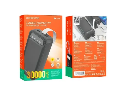 Повербанк BOROFONE J14B-30000 мА·год Power Bank з цифровим дисплеєм, ліхтариком, 2xUSB/type-c/micro usb NXS