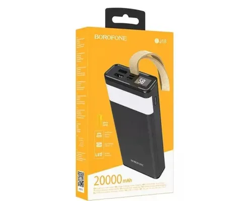 Повербанк BOROFONE BJ18-20000мАг Power Bank з цифровим дисплеєм, ліхтарем, 2хUSB Чорний BYT