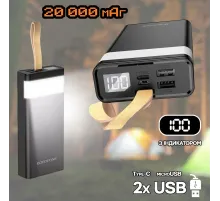 Повербанк BOROFONE BJ18-20000мАг Power Bank з цифровим дисплеєм, ліхтарем, 2хUSB Чорний BYT