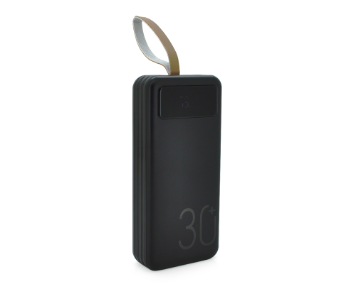 Power bank YM-318KCX 30000mAh, flashlight, Input: 5V/2.1A(micro USB, Type-C, Lightning),Output: 5V /2.1A(4хUSB),With 3 owner cable,plastic,Black,BOX