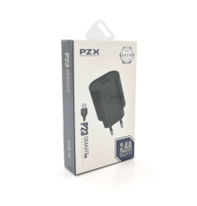 Набір 2 в 1 СЗУ With iPhone Cable 110-240V PZX P23, 2xUSB, 2,4A, Black, Blister-box