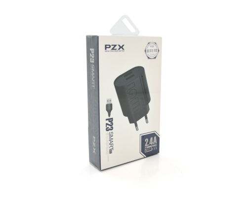Набір 2 в 1 СЗУ With iPhone Cable 110-240V PZX P23, 2xUSB, 2,4A, Black, Blister-box