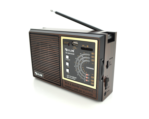 Радіоприймач GOLON RX9933UAR, 6W, AM/FM радіо, Вхід microSD, USB, живлення від 220+АКБ+4*LR20, корпус пластмас, Black/Brown, BOX
