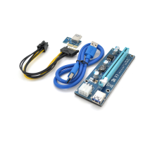 Riser PCI-EX, x1=>x16, 6-pin, SATA=>6Pin, USB 3.0 AM-AM 0,6 м (синій), конденсатори FP5K, Пакет