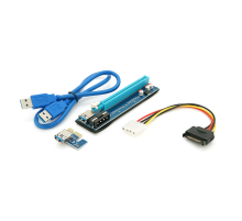 Riser PCI-EX, x1=>x16, 4-pin MOLEX, SATA=>4Pin, USB 3.0 AM-AM 0,6 м (синій), конденсатори PS 100 16V, Пакет