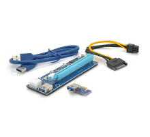 Riser PCI-EX, x1=>x16, 6-pin, SATA=>6Pin, USB 3.0 AM-AM 0,6 м (синій), конденсатори CS 220 16V, Пакет Riser PCI-EX, x1=>x16, 6-pin, SATA=>6Pin, USB 3.0 AM-AM 0,6 м (синій), конденсатори CS 220 16V, Пакет