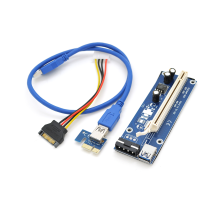 Riser PCI-EX, x1 => x16, 4-pin MOLEX, SATA => 4Pin, USB 3.0 AM-AM 0,6 м (синій), конденсатори CS 220 16V, Пакет