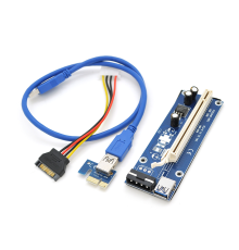 Riser PCI-EX, x1 => x16, 4-pin MOLEX, SATA => 4Pin, USB 3.0 AM-AM 0,6 м (синій), конденсатори CS 220 16V, Пакет