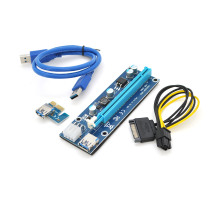 Riser PCI-EX, x1=>x16, 6-pin, SATA=>6Pin, USB 3.0 AM-AM 0,6 м (синій), конденсатори 270, Пакет Riser PCI-EX, x1=>x16, 6-pin, SATA=>6Pin, USB 3.0 AM-AM 0,6 м (синій), конденсатори 270, Пакет