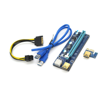 Riser PCI-EX, x1 => x16, 6-pin, SATA => 6Pin, USB 3.0 AM-AM 0,6 м (синій), конденсатори 270, Пакет