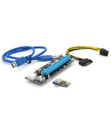 Riser PCI-EX, x1=>x16, 6-pin, SATA=>6Pin, USB 3.0 AM-AM 0,6 м (чорний), конденсатори CS 330 16V, Пакет