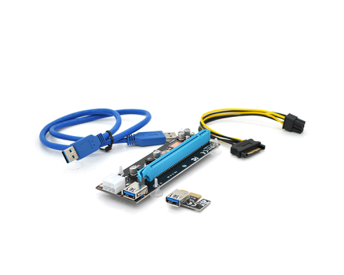 Riser PCI-EX, x1=>x16, 6-pin, SATA=>6Pin, USB 3.0 AM-AM 0,6 м (чорний), конденсатори CS 330 16V, Пакет