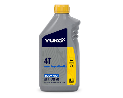 Олія YUKO SEMISYNTHETIC 4T 10W40 API SL для чотирьохтактних бензинових/дизельних двигунів малої мототехніки, каністра 1л, PE Олія YUKO SEMISYNTHETIC 4T 10W40 API SL для чотирьохтактних бензинових/дизельних двигунів малої мототехніки, каністра 1л, PE