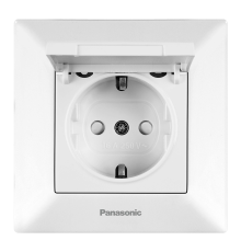 Розетка Panasonic Arkedia Slim із заземленням, зі захисними шторками, з кришкою, біла