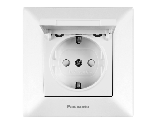 Розетка Panasonic Arkedia Slim із заземленням, зі захисними шторками, з кришкою, біла Розетка Panasonic Arkedia Slim із заземленням, зі захисними шторками, з кришкою, біла