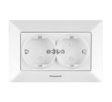 Розетка Panasonic Arkedia Slim подвійна із заземленням зі захисними шторками, біла