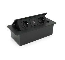 Розетка для підлоги висувна із заземленням J29L, дві розетки + 2 * USB, Input: AC 100-250V 16A, Black