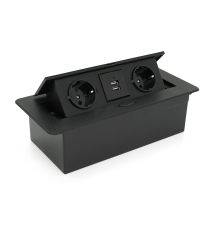 Розетка для підлоги висувна із заземленням J29L, дві розетки + 2 * USB, Input: AC 100-250V 16A, Black