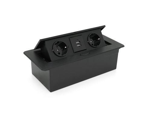Розетка для підлоги висувна із заземленням J29L, дві розетки + 2 * USB, Input: AC 100-250V 16A, Black Розетка для підлоги висувна із заземленням J29L, дві розетки + 2 * USB, Input: AC 100-250V 16A, Black