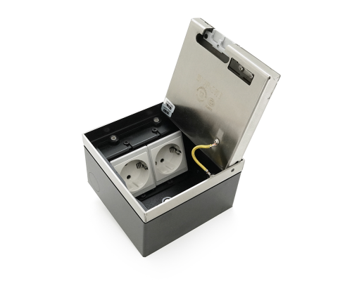 Розетка для підлоги подвійна, AC:110-250V/10-16A, Silver Розетка для підлоги подвійна, AC:110-250V/10-16A, Silver