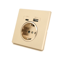 Розетка врізна із заземленням, Input: AC:110-250V/16A, Type-C/USB-виходи, Gold Розетка врізна із заземленням, Input: AC:110-250V/16A, Type-C/USB-виходи, Gold