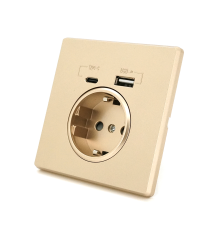 Розетка врізна із заземленням, Input: AC:110-250V/16A, Type-C/USB-виходи, Gold