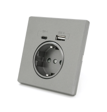 Розетка врізна із заземленням, Input: AC:110-250V/16A, Type-C/USB-виходи, Gray